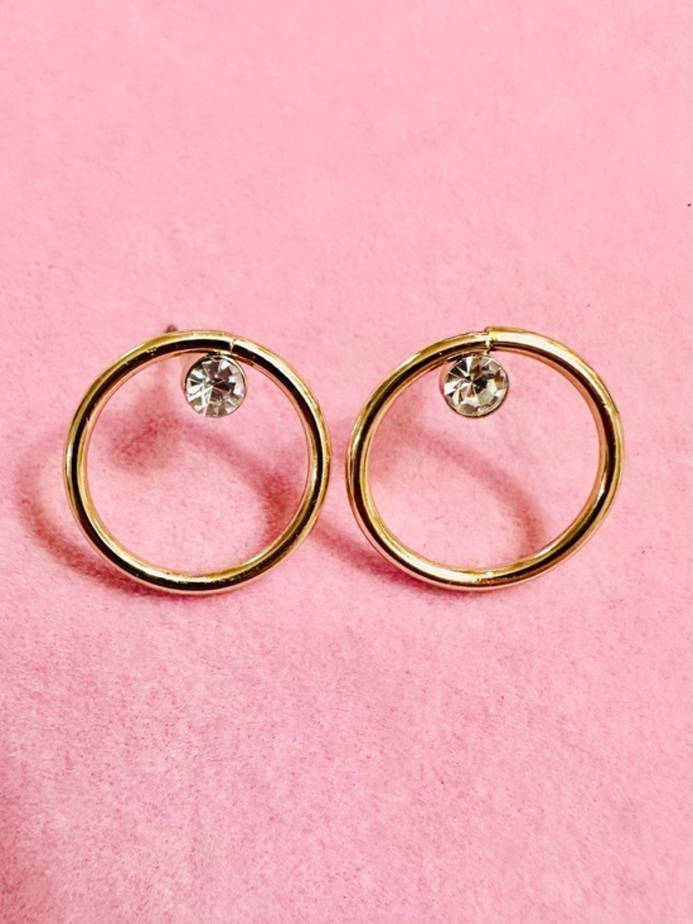Gold Circle Rhinestone Stud Earrings